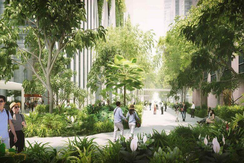 Public park, new cycling paths in Raffles Place